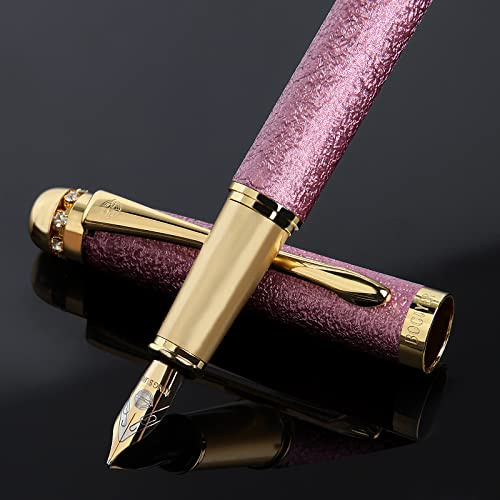 BOCIYER fountain pen-Multiple color styles with rhinestone,diamond inlay and frosted finish,Cute pens,Luxury pen,Office pens,Best pen set,Includes 10 Ink Cartridges and Ink Refill Converter(Pink)