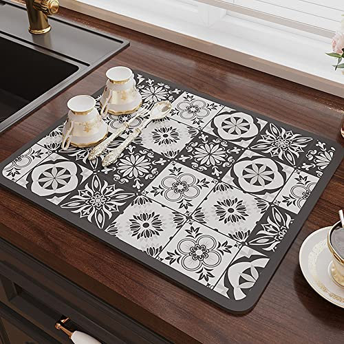 REESTBOO Abtropfmatte, Schnelltrocknend Trockenmatte Kaffeemaschine Abtropfmatte, Rutschfest Geschirrabtropfmatte Spülbeckenmatte für Küche Geschirr Bad (Grau, 30 x 40cm)