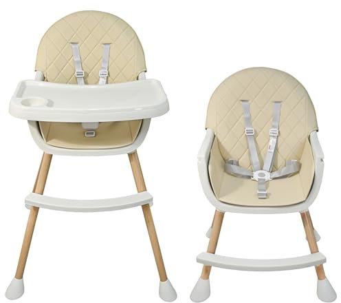 ALMAR Baby Trona para bebe beige convertible en silla 2 en 1 con asiento acolchado y bandeja trona para comer evolutiva de 6 a 36 meses