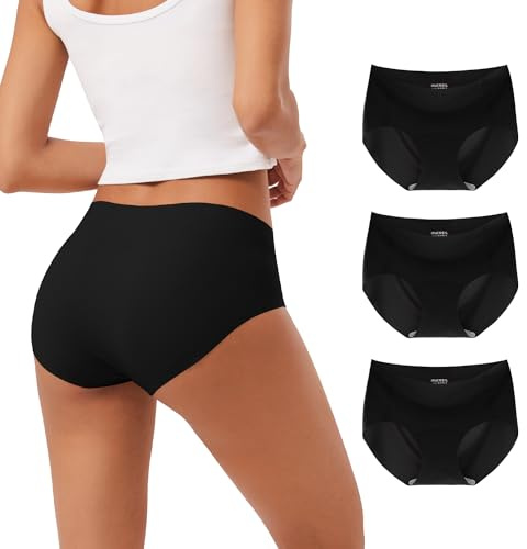 INNERSY Seamless Knickers for Women Black Underwear No Vpl Pants Microfibre Midi Briefs 3 Packs (10, Black)