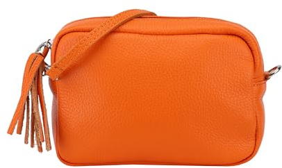 SH Leder Echtleder Umhängetasche kleine Tasche Abendtasche Clutch Crossbody Bag Messenger Handtasche mit Reißverschluss 18x13cm Tina G296 (Orange)