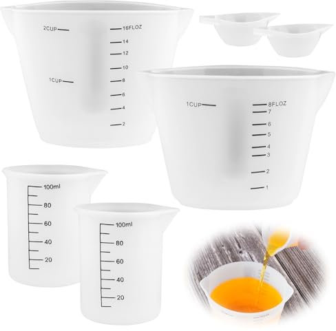 6 Pezzi Misurare in Silicone con Graduato,Tazze Dosatrici in Silicone per Resina Epossidica,500ml/250ml/100ml/10ml Bicchiere Dosatore in Resina Epossidica,per Resina,Vernice,Arte