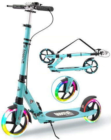 Hyiatyo Roller Kinder 8 Jahre, LED beleuchtet Räder Klappbar Cityroller Höhenverstellbar, Roller Tretroller mit handbremse und Glocke für Kinder 10 Jahre und Erwachense bis 100kg