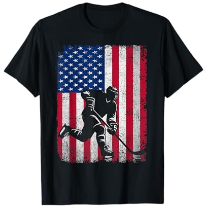 Ice Hockey US American Flag Boys Hockey Player Fan T-Shirt