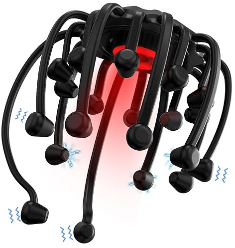 iKeener ElectriHead Scalp Massager with Red Light, Portable Bluetooth Head Massager Spinne with 5 Modes and 20 Vibration Contacts for Head Neck Fatigue Relief