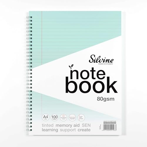Silvine A4 Blue Paper Dyslexia Notebook - Lined with Margin (100 Pages)
