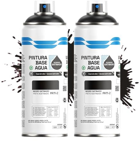 Etrexonline Pintura Spray Ecológica 400ml - Base Agua, Sin Olor - Para Muebles, Metal, Plástico y Madera - Colores Vivos y Permanentes, Cobertura Uniforme - Negro Satinado, 2 unidades