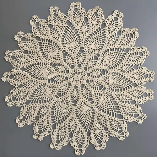 Yizunnu Centrini in pizzo, tovagliette all'uncinetto, fatte a mano, tovaglia rotonda vintage, centrini in cotone, diametro 60 cm, colore bianco