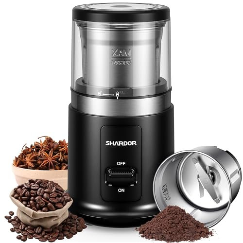 SHARDOR Kaffeemühle Elektrisch mit abnehmbarer Edelstahlschüssel, 75g Füllmenge Gewürzmühle, Coffee Grinder Für Kaffeebohnen, GewüRzen, Getreide, NüSsen Verwendet Werden