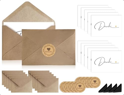 Emezddo 10 st bedankkaarten, tackkort, Thank You-kort med 10 kuvert av kraftpapper och 10 klistermärken, att användas för kollega, lärare, familj, vän, bröllop, födelsedag, baby, dop
