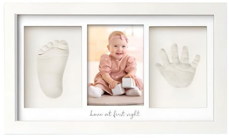 Comioke Bambino Impronta di mano Ricordo Kit - Cornice per foto con stampe per neonati - Kit artistici con memoria della scuola materna - Baby doccia Cornici per ragazze, ragazzi (Alpine White)