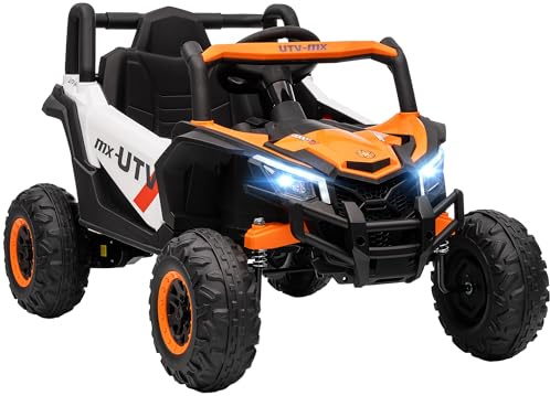 AIYAPLAY Auto elettrica per bambini, 12 V, UTV con telecomando da 2,4 GHz, 2 motori, veicolo per bambini con avvio morbido, sistema di sospensioni, luci LED, musica, porta USB, clacson per 3-5 anni