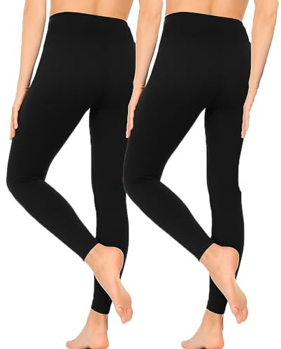 Heat Machine™ Ladies 2 Pack Thermal Leggings – 300 Denier Fleece Lined Opaque Winter Warm Cosy Stretch Pants (UK, Alpha, S, M, Regular, Regular, Black)