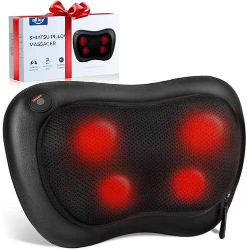 ALLJOY Masajeador de Cuello Cervical Shiatsu – Cojín de Masaje con Calor, 4 Nodos 3D, 3 Velocidades, Ergonomico para Aliviar Dolor – Portátil para Coche, Hogar, Oficina – Regalo