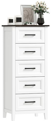 HOMCOM Cassettiera Camera da Letto Stretta Alta con 5 Cassetti, Comò Camera da Letto con Piano Effetto Legno, Cassettiera Salvaspazio per Soggiorno Corridoio Ingresso, 45x35x106 cm, Bianco