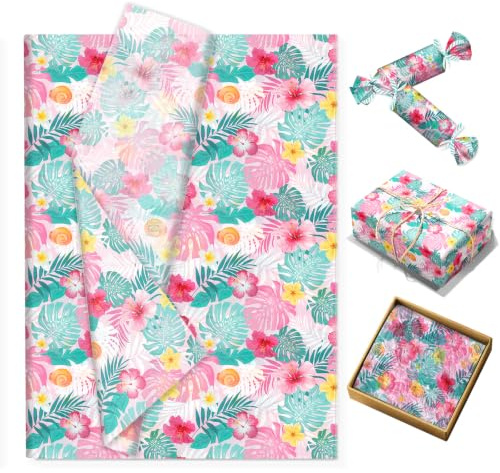 Dermalyx 100 hojas de papel de seda regalo verano Hawái flores piñas hojas tropicales, papel de envolver colorido para envolver decorar y manualidades 50x35 cm