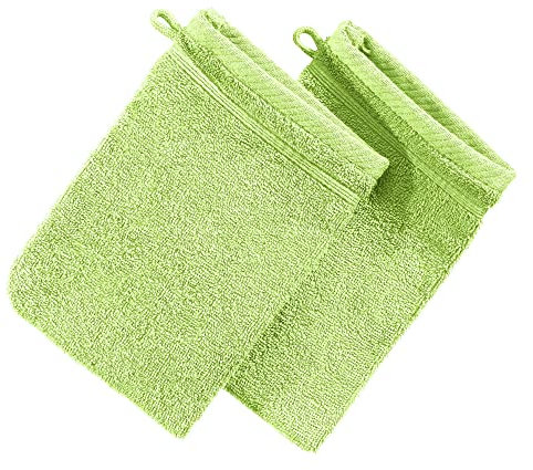 Erwin Müller Waschhandschuh Heidelberg 2er- Pack, 100% Baumwolle hellgrün Größe 15x21 cm - weiche Qualität, saugstark und strapazierfähig - praktisch durch Schlaufe (weitere Farben)