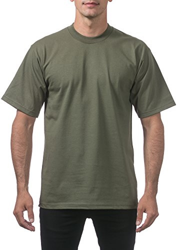 Pro Club Men's Heavyweight Cotton Short Sleeve Crew Neck T-Shirt, Olive, Medium