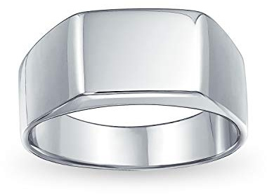 Bling Jewelry Anillo de Sello Monograma Inicial Personalizado Geométrico Simple Ancho Rectangular para Hombre .925 Plata de Ley Acabado Brillante