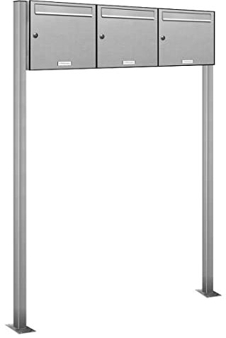 AL Briefkastensysteme 3er Edelstahl Standbriefkasten rostfrei als 3 Fach Briefkastenanlage DIN A4 in Postkasten Briefkasten Design modern
