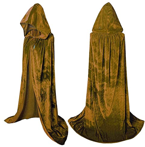 Coolwife sammetsmantel cape trollkarl fest med huva halloween cosplay kostymer för män kvinnor 134 cm (guld)