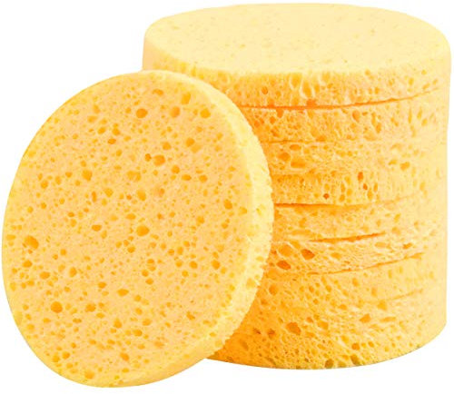 NATUCE 10PCS Cleansing Sponges for Face, Facial Sponges Cleansing Reusable Compressed Cellulose Face Sponge (Round, Yellow) (10Pcs)