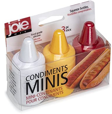 Joie Condiment Mini Squeeze Bottles with Nozzle Caps, Non-Stick Silicone, Set of 3