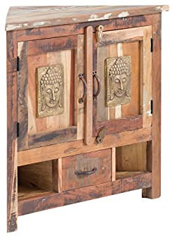 Woodkings Eck-Waschtisch Sumana Massivholz recycelt I 57x75x43cm I rustikaler Waschtischunterschrank für Badezimmer Badschrank Buddha Eckschrank