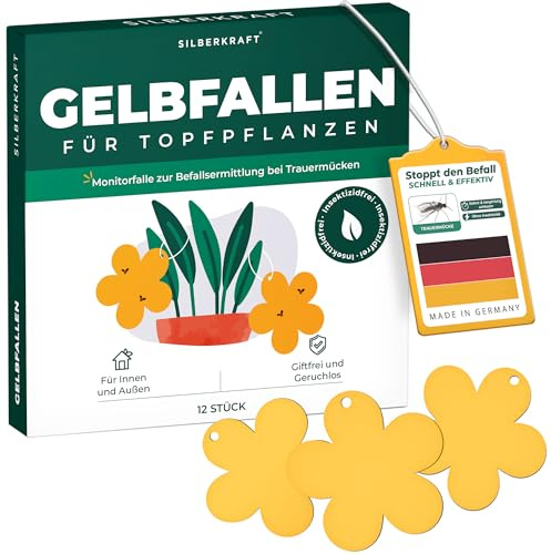 Silberkraft Trappola gialla 12 pezzi - per il controllo degli insetti - utilizzabili in balcone e in appartamento contro moscerini dei funghi, mosche bianche, moscerini della frutta, afidi