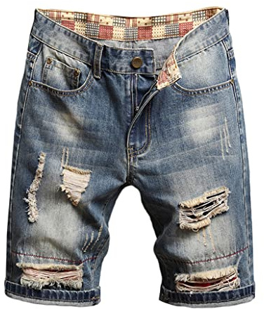 Tomwell Short en Jean Homme Pantalon Court Denim Casual Jean Déchiré Shorts Bermuda d’Eté Coupe Slim Pantalon Court Musculation Outdoor Pants avec Poches I Bleu XL