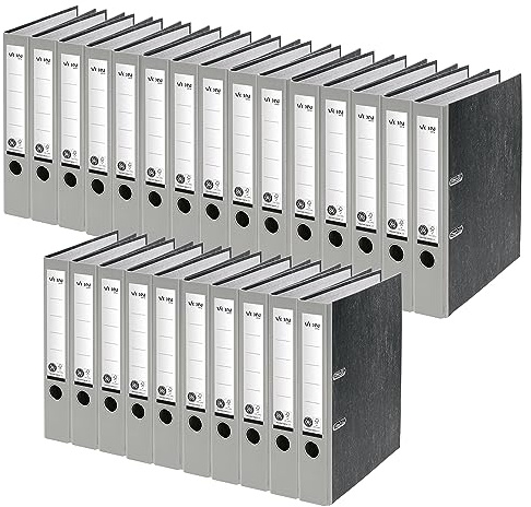 VON Leitz Ordner A4, 25er Pack, 100 % Recyclingpapier, 50 mm Rückenbreite, Für 350 Blatt, Blauer Engel & FSC-zertifiziert, Für Schule, Studium & Zuhause, Grau, 10540085