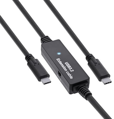 InLine USB 3.2 Gen.1 Aktiv-Kabel, USB-C Stecker an USB-C Stecker, Reapter-Kabel mit Signalverstärkung, Verlängerung, lange Distanzen, für Festplatten, Drucker, Webcams und mehr, 5m, 35670C