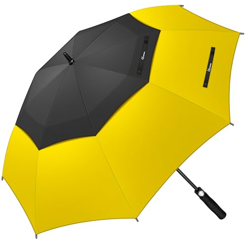 NINEMAX Golf Regenschirm Groß Sturmfest XL, Großer Regenschirm Sturmfest Stabil, Golfschirm Gross für Herren Damen 2 Personen (Schwarz/Gelb)