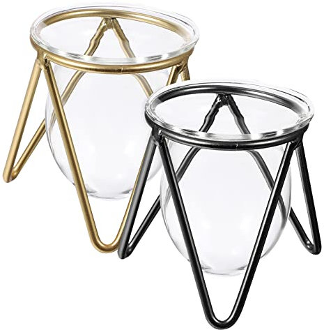 Sosoport 2stücke Klare Glas Pflanzvasen Geometrische Hydrokultur Pflanzbehälter Mit Metallständer Für Wohnzimmer Pflanzen