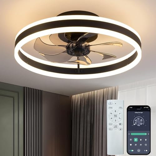 Seyxicnor 50CM Ceiling Fans with Lights and Remote,5500lm 3-Color Dimmable 1020 RPM 6-Speed Reversible Adjustable, Smart Quiet LED Fan Light, Modern Fan Lights Ceiling for Bedroom Living Room