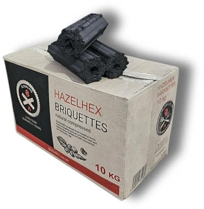 1 x 10kg Box Premium Hazel Hex Sumi Bincho Charcoal Restaurant Barbecuing Briquettes - Eco Naturally Compressed & Odour Free - Long Burn Hexagonal Binchotan Logs - Konro BBQ Barbecue Cooking Grills