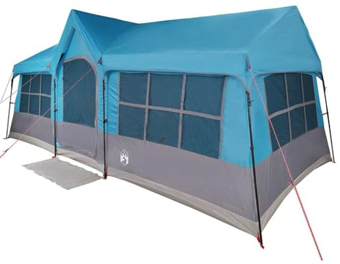 vidaXL Familienzelt mit Dach Blau und Grau 622 x 295 x 238 cm, Zusammenfaltbares Campingzelt, modernes, tragbares Familienheim, wasserdicht, UV-beständig für Garten und Terrasse