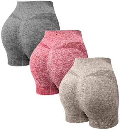 YCBMINGCAN Pack de 3 pantalones cortos de deporte para mujer, pantalones cortos de deporte para mujer, pantalones cortos de verano, sin costuras, entrenamiento, scrunch, botines de cintura alta