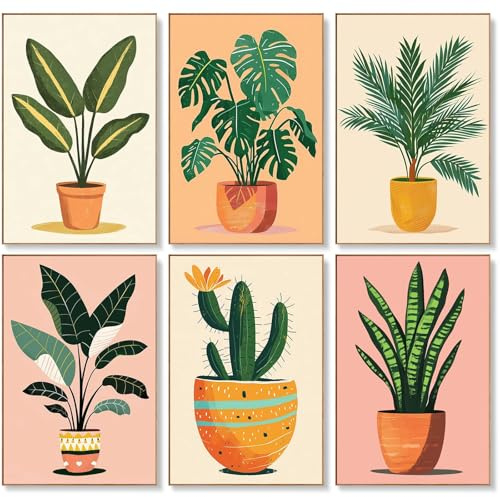 6 Pack Paint by Numbers for Adults - 8x12 Inch Plants Paint by Numbers Kits on Canvas for Adults Beginners, Green Plants DIY Acrylic Oil Adult Painting by Number, Perfect for Gift Home Decor