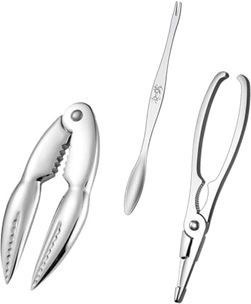 PartyKindom 3 Piezas Utensilios Inoxidable para Mariscos Pinzas y Tenazas Ergonómicas para Abrir Caparazones de Cangrejo y Langosta Resistente para Cocina