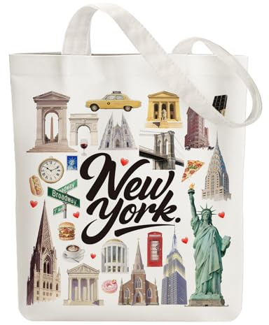 ANATTASOUL Bolsa de Tela Impresa Elemento De Nueva York, Tote Bag Tela Mujer,Shopper Algodón 38 * 40cm, Beige Bolsa de Transporte para Mujer, Saco Tote Bag de Lona Regalo