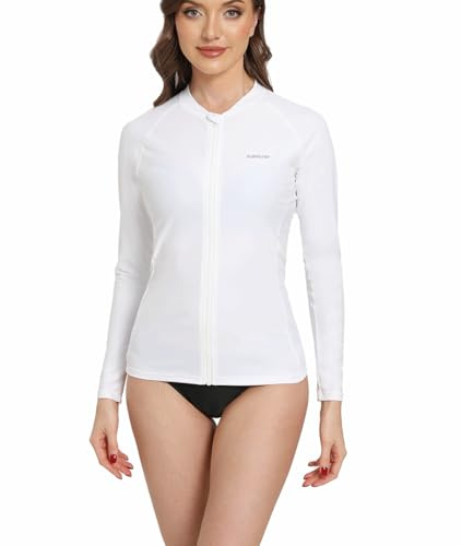 SURFEASY Womens Rash Vest Long Sleeve Full Zipper | UPF50+ Sun Protection Rash Guard, Quick Dry & High Value for Ladies Water Sports