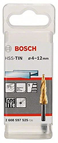 Bosch Accessories Professional Stufenbohrer HSS-TiN mit 3-Flächen-Schaft (Ø 4-12 mm, 9 Stufen)