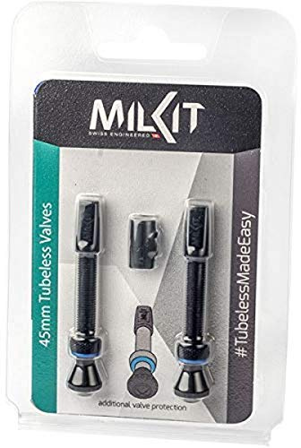 milKit Bike Tubeless Presta Valve Stem Black - Tubeless Tire Valve Cores and Valve Core Removal Tool Are Included - Pack of 2 (45mm)