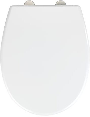 WENKO WC-Sitz Mod. Vorno Neo Toilettendeckel mit Absenkautomatik bruchsicher antibakteriell Duroplast rostfrei Edelstahl 37 x 46 cm Weiß