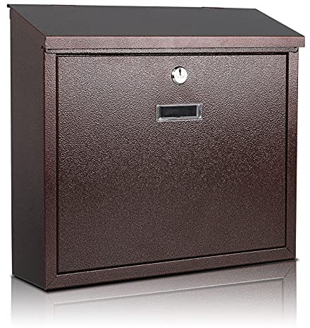 xydled Mail Boxes with Key Lock,Locking Mailbox Wall Mounted, Large Capacity, Galvanized Steel Cover Metal Postbox for House, 14 X 12.5 X 4.25 Inch,Bronze
