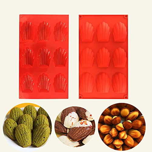 HYCSC 9 cavità Madeleine Pan, 2 stampi antiaderenti in silicone Madeleine, forma conchiglia teglia per torta (rosso) (2PCSMDLHS)