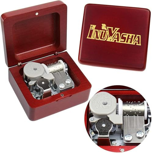 Sinzyo Music Box Vintage Wood Carved Mechanism Musical Boxs Gift For Birthday Valentine's Day Christmas Day(Inuyasha -Wine Red Box)