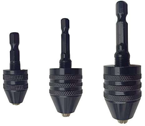 3 Pcs Keyless Drill Chuck Set, for 0.3-3.6mm 0.3-6.5mm 0.3-8mm Bit, 1/4 Inch Hex Shank Chuck Conversion Adapter for Air Screw Driver Manul Drill