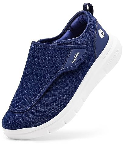 FitVille Chaussures Larges pour Hommes Chaussons Souples Chaussures de Marche Ajustables Scratch, Idéaux pour Pieds Sensibles Bleu 45 EU X-Large